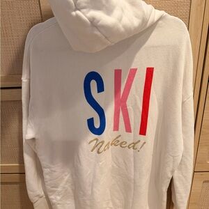 Wildfox White SKI Graphic Crewneck Hoodie with Blue Pink Red Accents